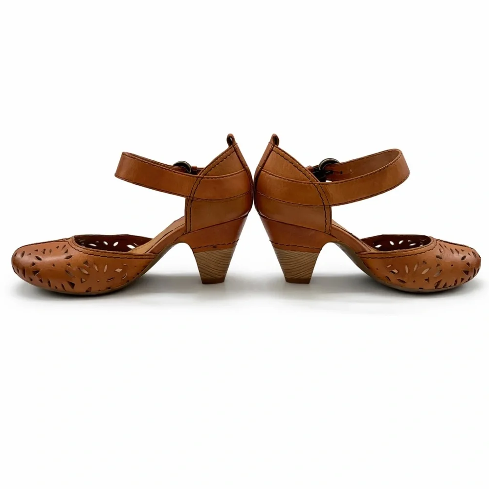 PIKOLINOS Spain Leather Comfort Heels Brown Cut-Out Ankle Strap Boho Pumps EU 37 - Picture 6 of 17
